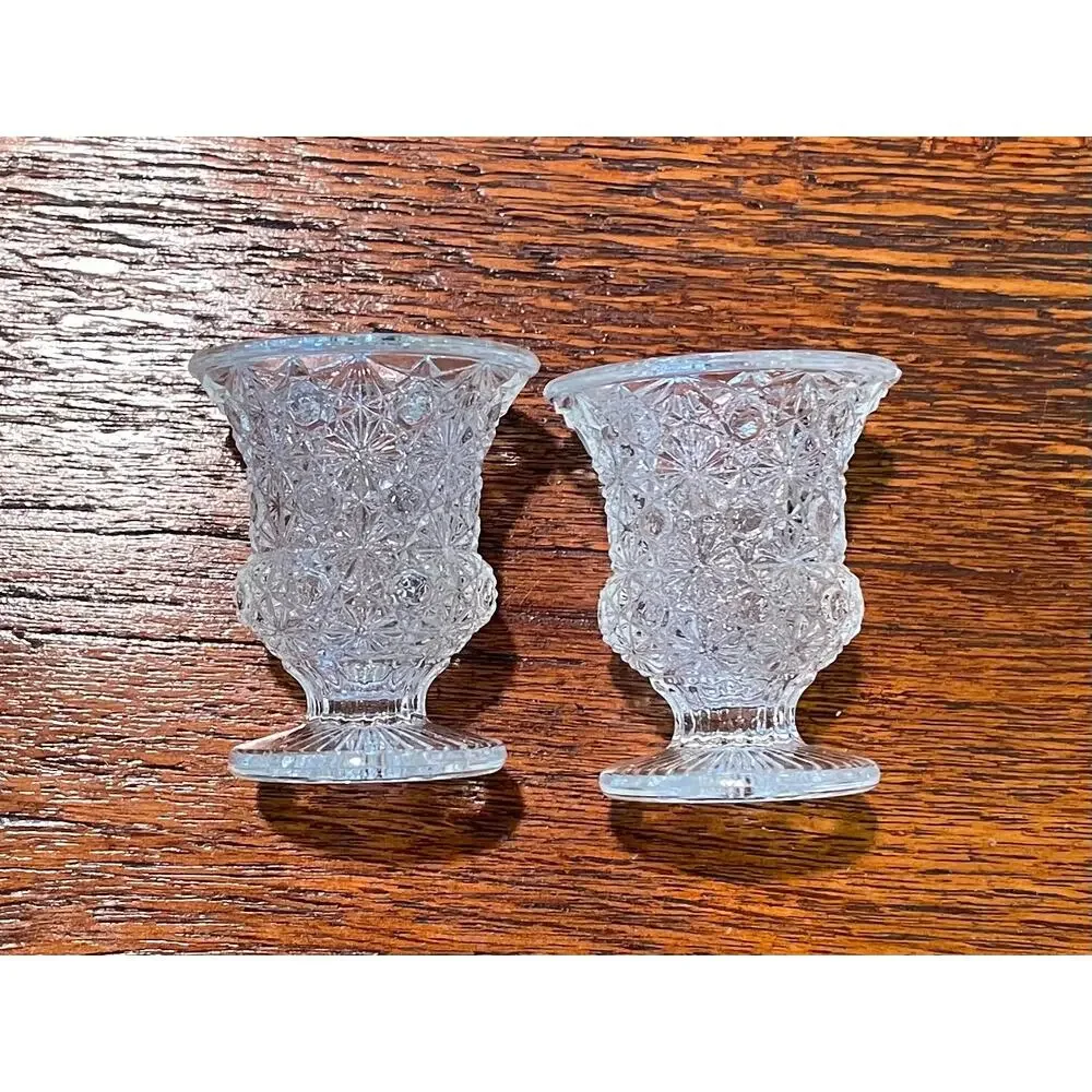 Vintage Etched Glass Pedestal Tapered Candle Holders, Set of 2